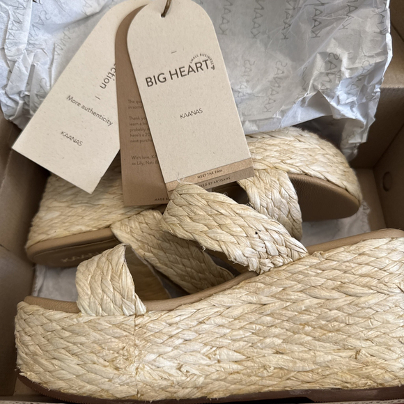 Kaanas Tenerife Anthropology Natural Braid Wedge Sandal Raffia Strap 9 Med NWT - Picture 3 of 8
